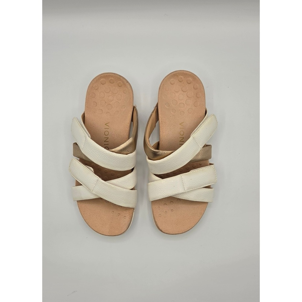 Vionic Hadlie Women's Sandals 8 White Gold Patent Leather Orthotic Slide Comfort - Picture 7 of 13